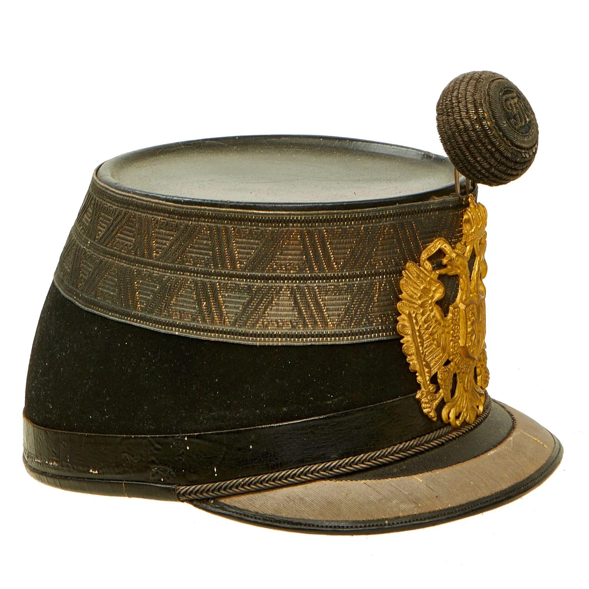 Original 19th Century Imperial Austrian Infantry Officer Shako With Cockade, Rain Cover and Chinstrap - Size 56 ½