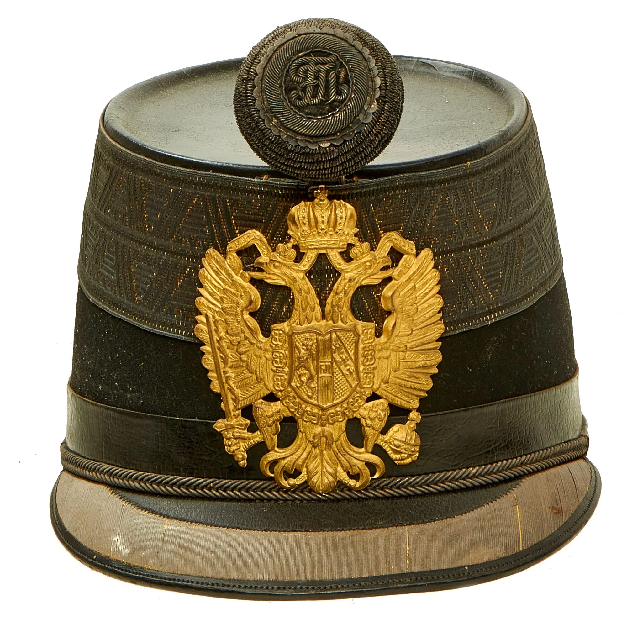 Original 19th Century Imperial Austrian Infantry Officer Shako With Cockade, Rain Cover and Chinstrap - Size 56 ½