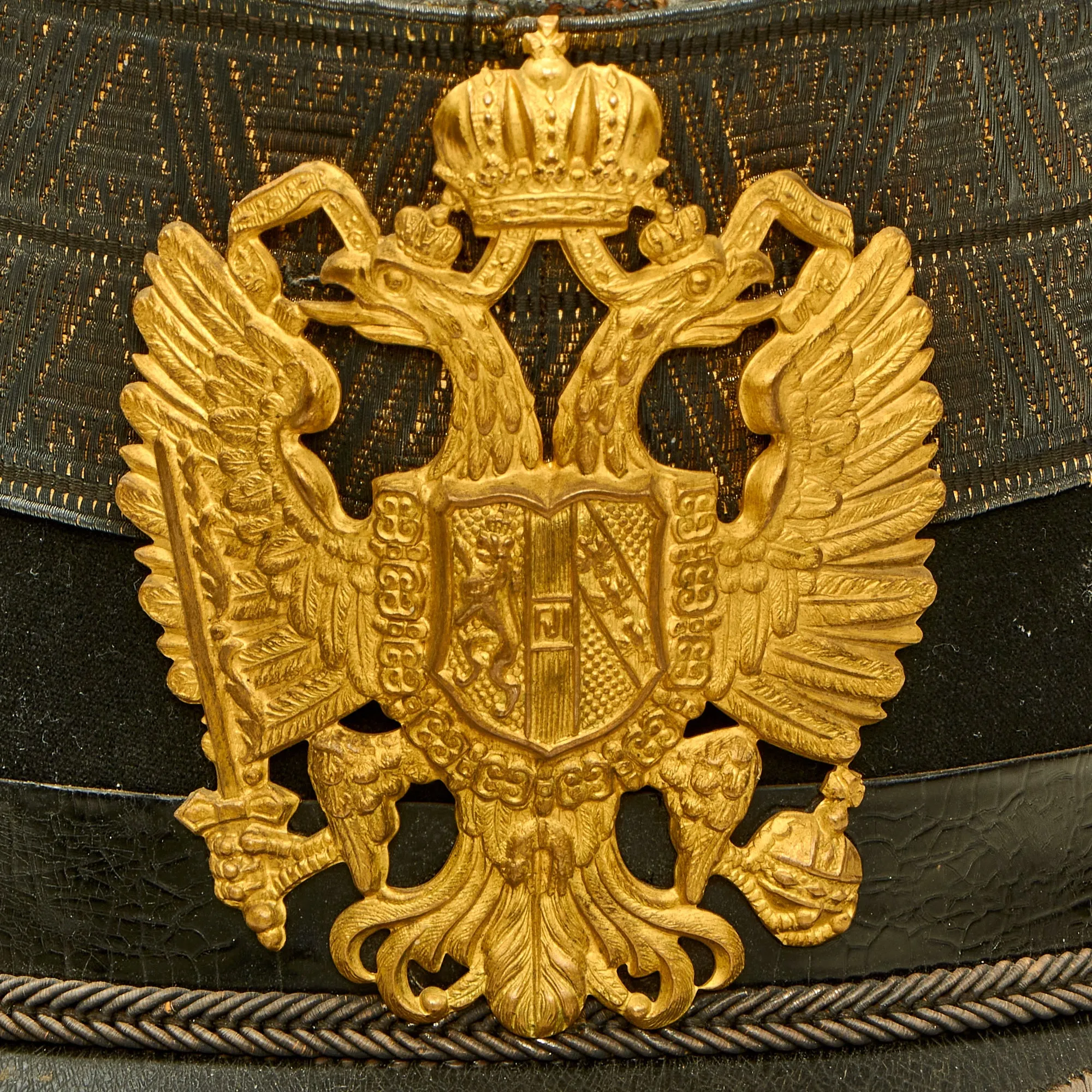 Original 19th Century Imperial Austrian Infantry Officer Shako With Cockade, Rain Cover and Chinstrap - Size 56 ½