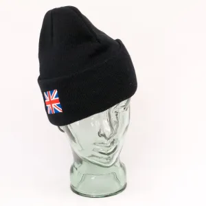 Premium Acrylic Watch Hat With Union Flag Logo. New. Black.