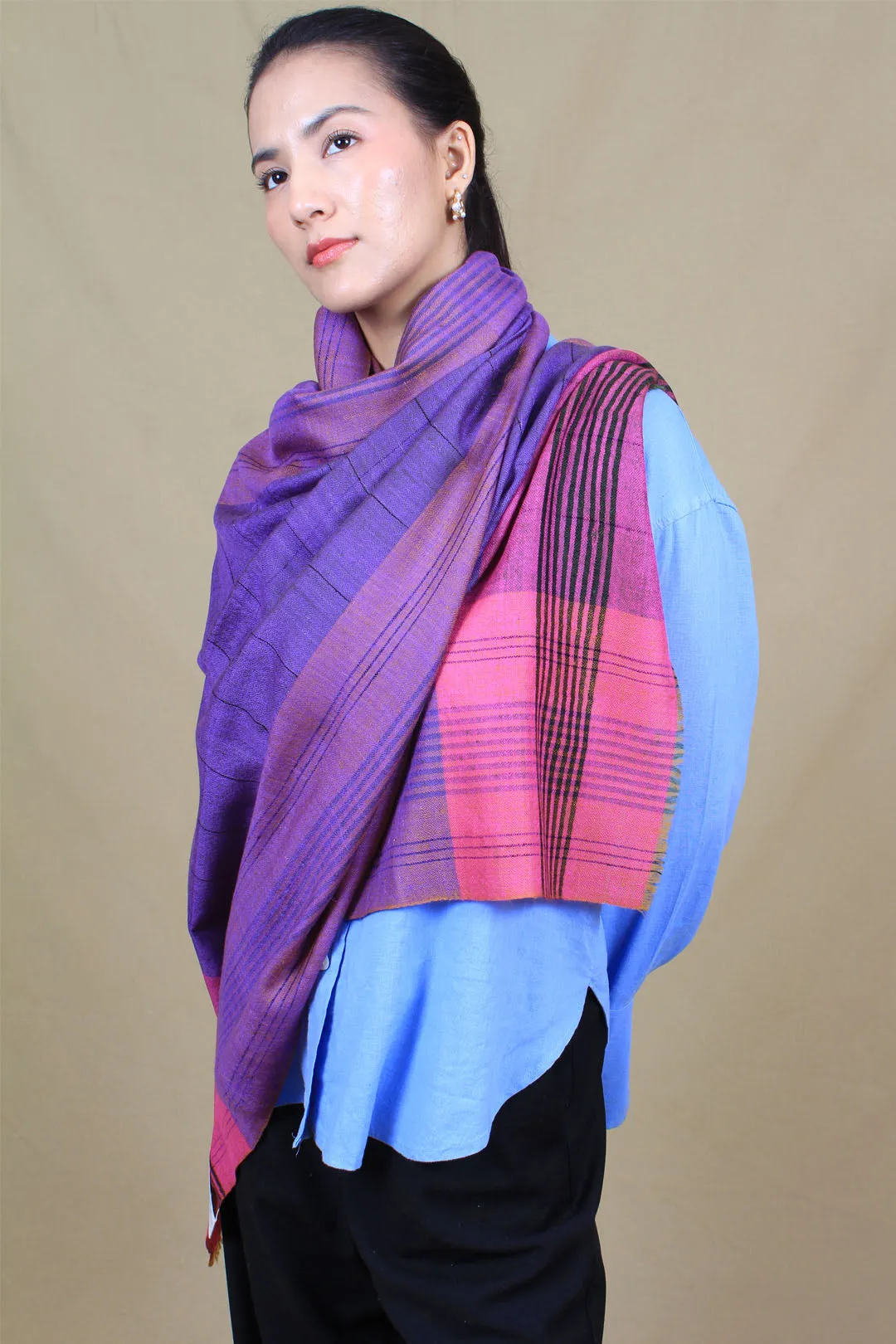 Qainaat Strips & Check Cashmere Stole