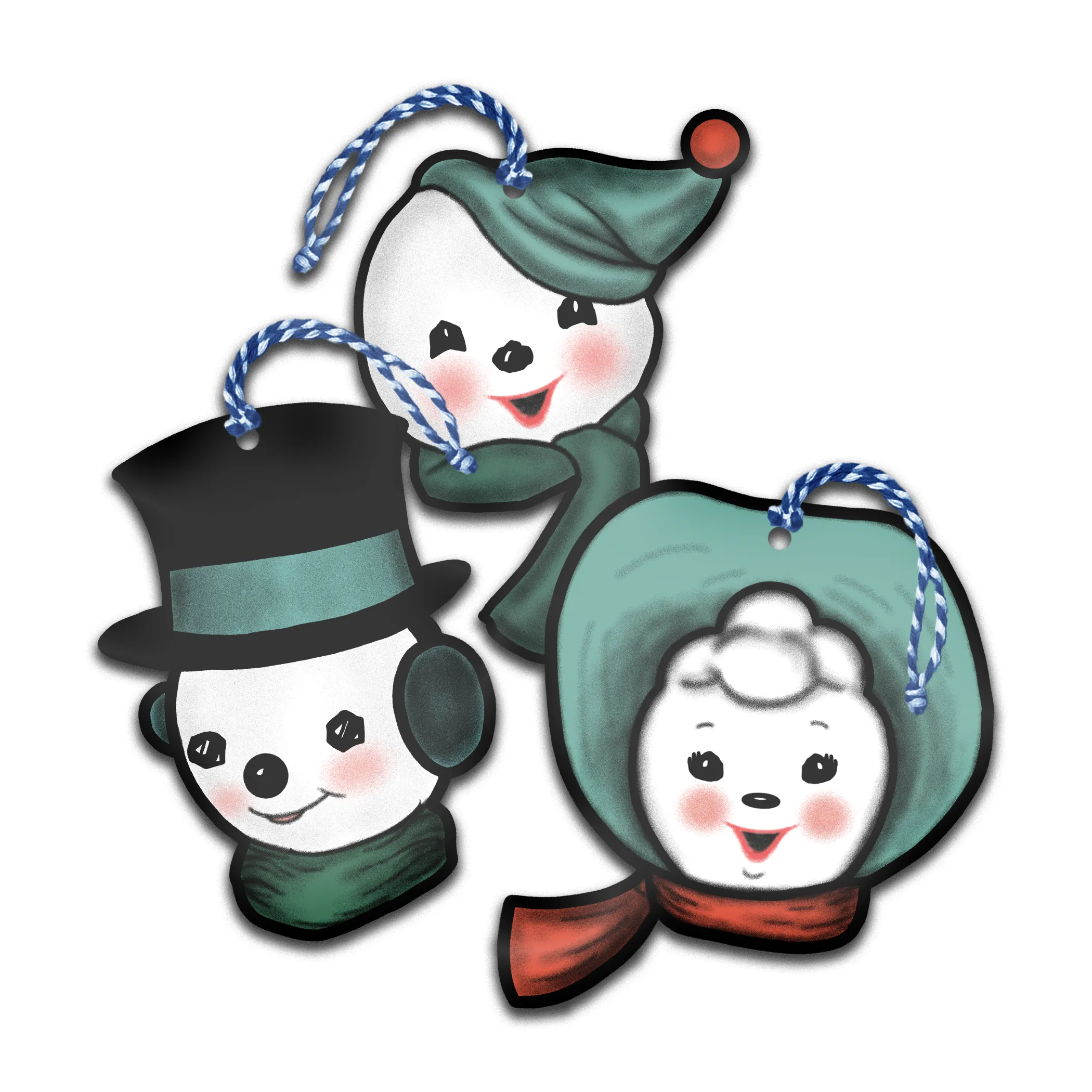 Retro Inspired Winter Snow-people Ornament Set