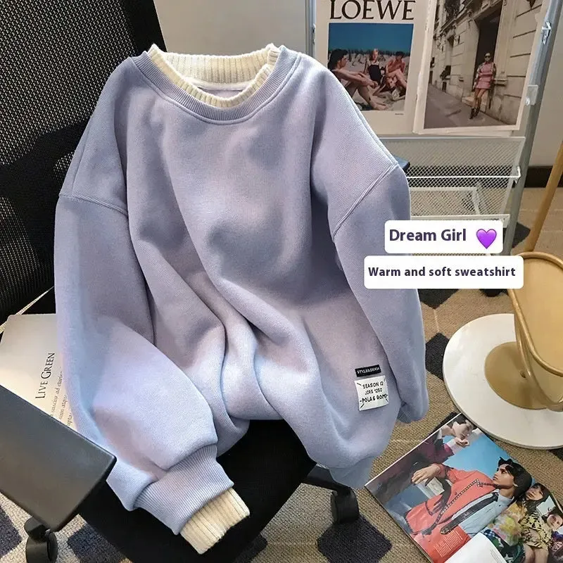 Round-neck With Fleece Lining Thick Sweatshirt