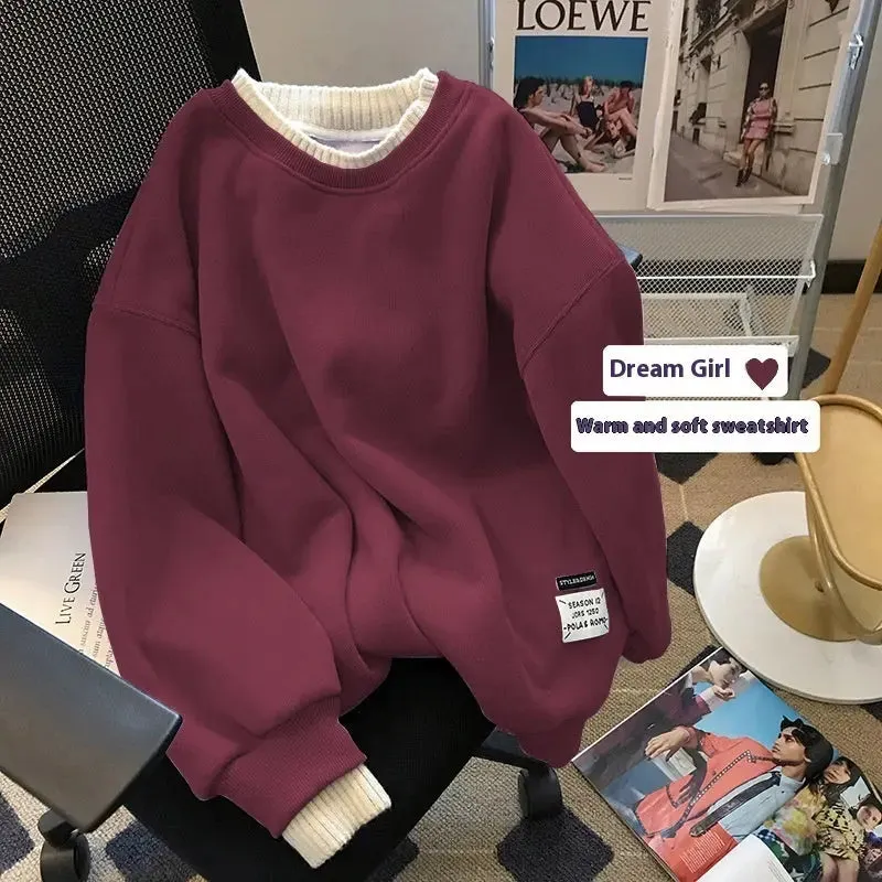 Round-neck With Fleece Lining Thick Sweatshirt