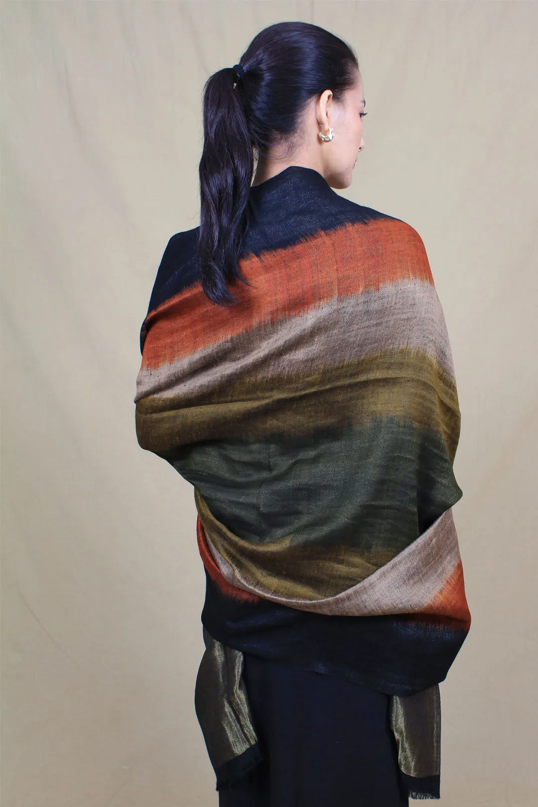 Sadakat Reversible Zari Multi Coloured Ikat Cashmere Shawl