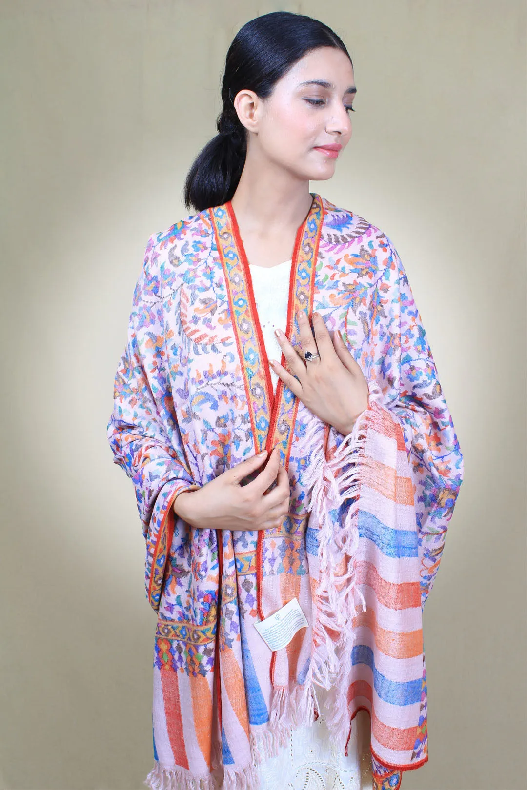 Samara Ivory Floral Jamavar Pashmina Shawl