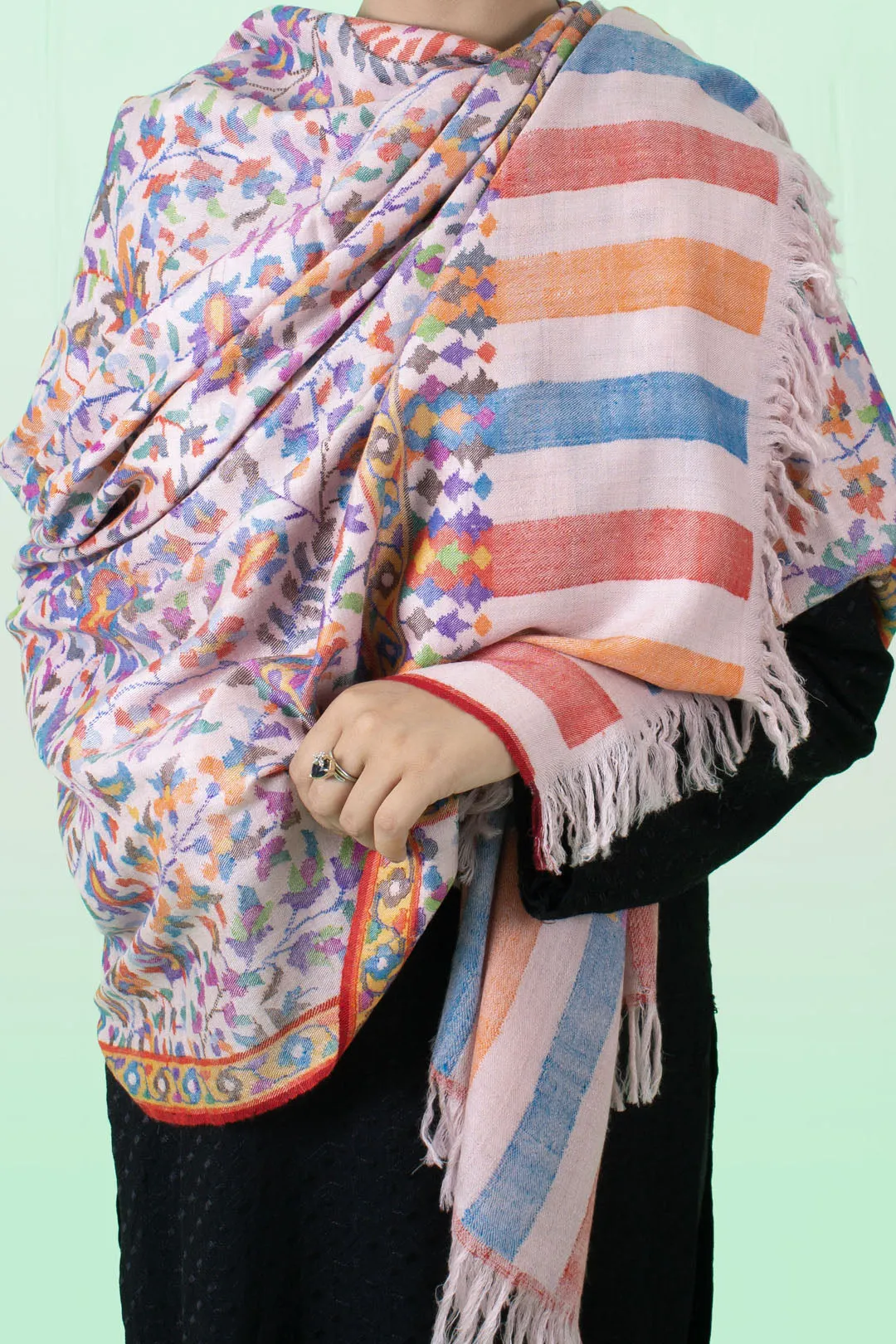 Samara Ivory Floral Jamavar Pashmina Shawl