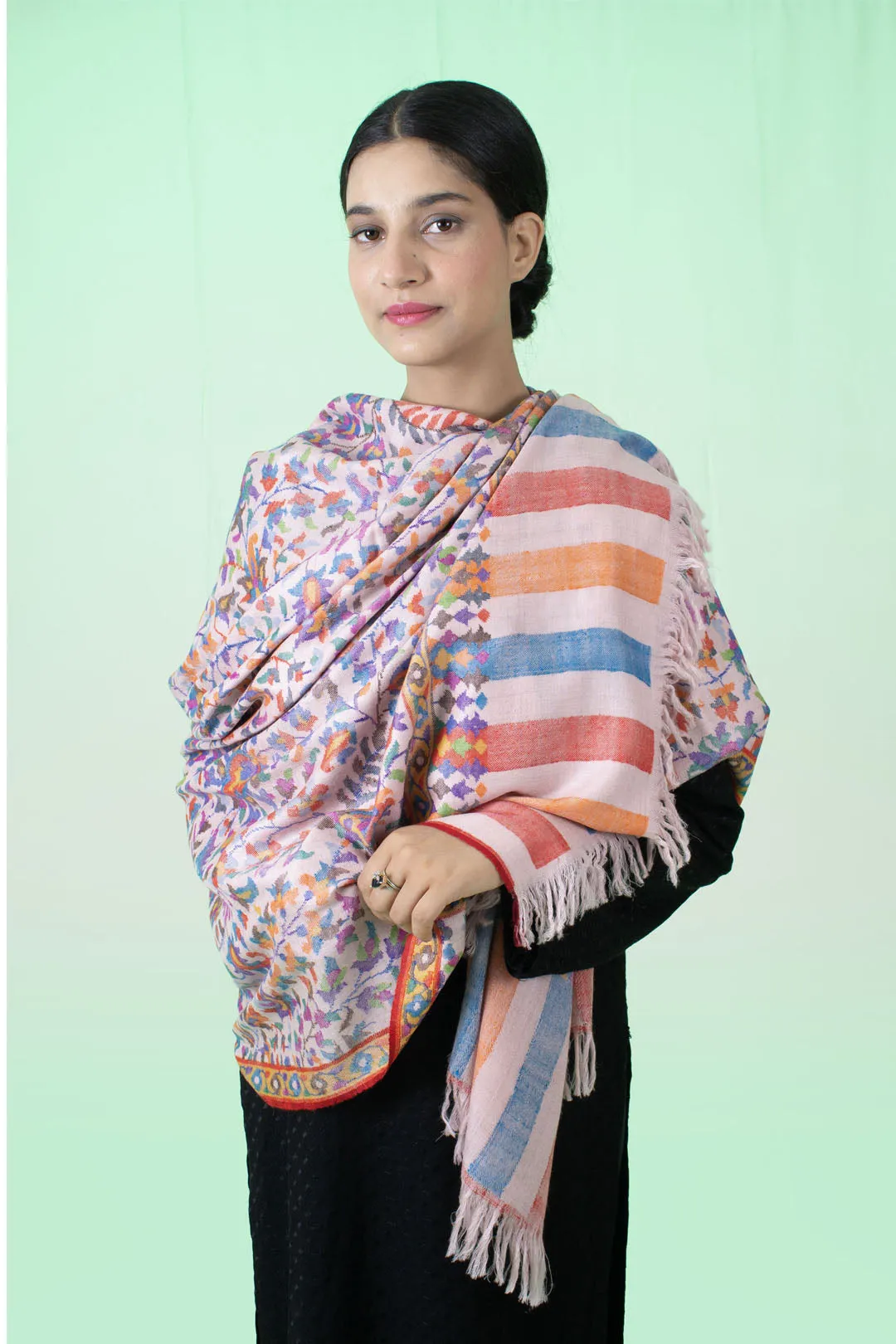 Samara Ivory Floral Jamavar Pashmina Shawl