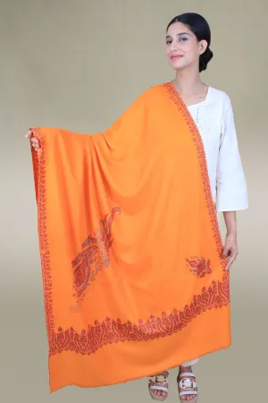 Shireen Tangerine Orange Paldar Embroidered Pashmina Shawl