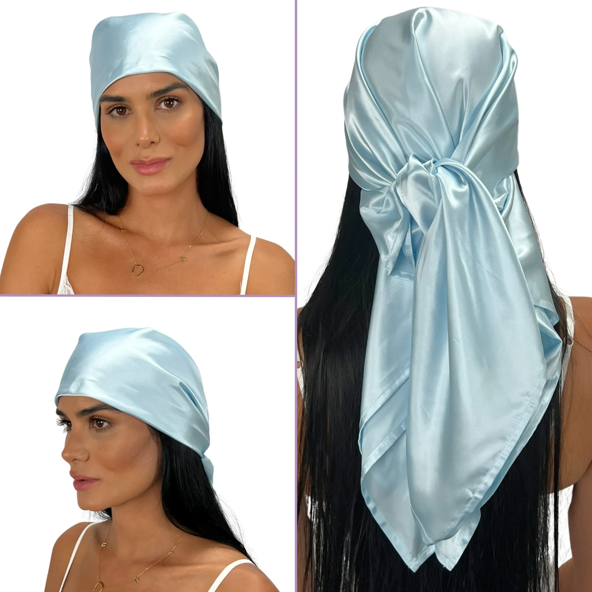 Silk Square Head Scarf - Blue