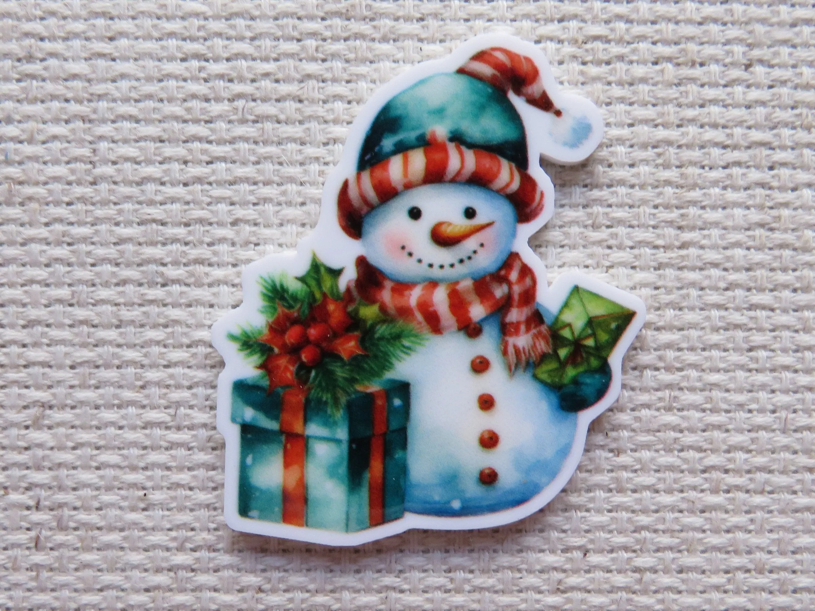 Snowman Standing with a Gift Needle Minder, Cover Minder, Magnet