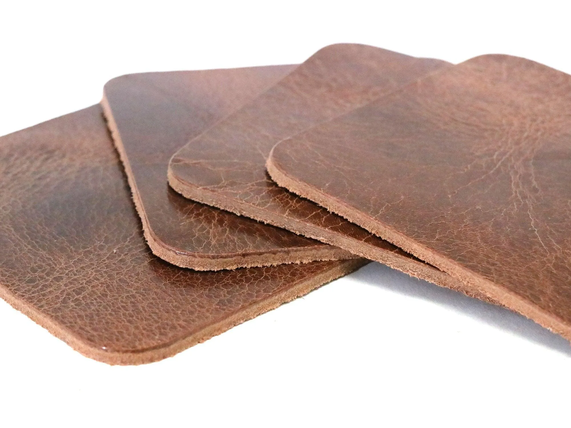 Tan Vintage Glazed Square Water Buffalo Leather, Square Coaster Shapes, 4"x4"