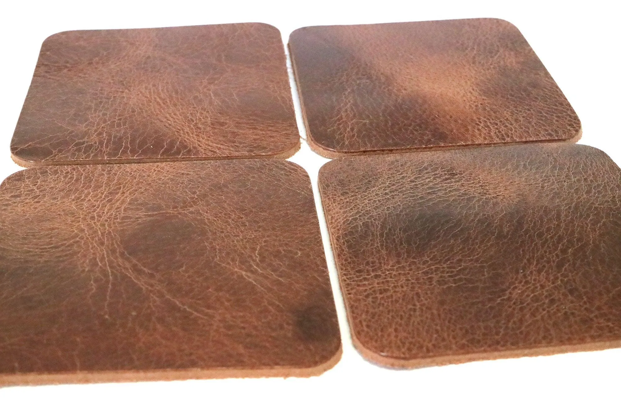 Tan Vintage Glazed Square Water Buffalo Leather, Square Coaster Shapes, 4"x4"