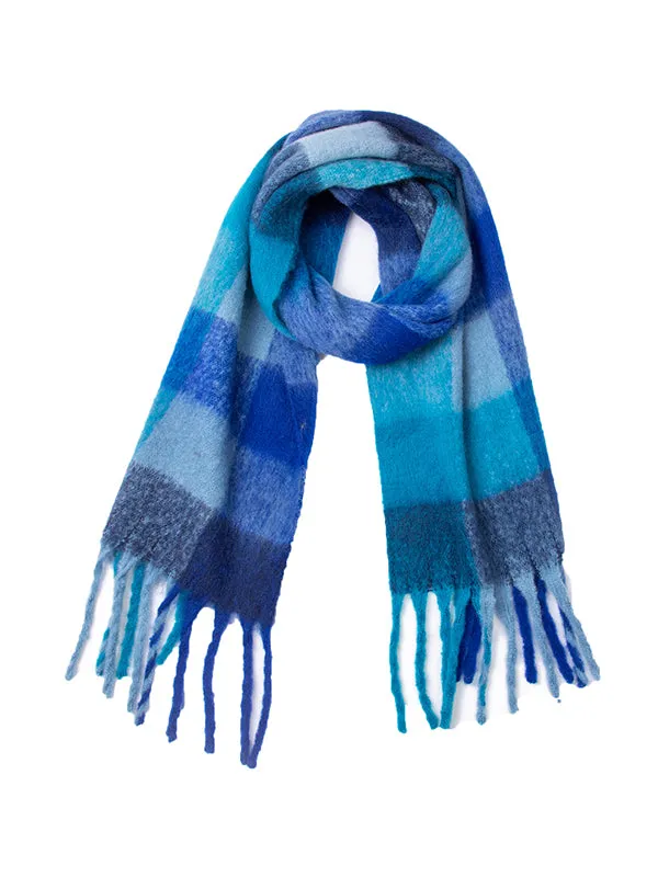 Thick Keep Warm Multi-Colored Plaid Tasseled Shawl&Scarf