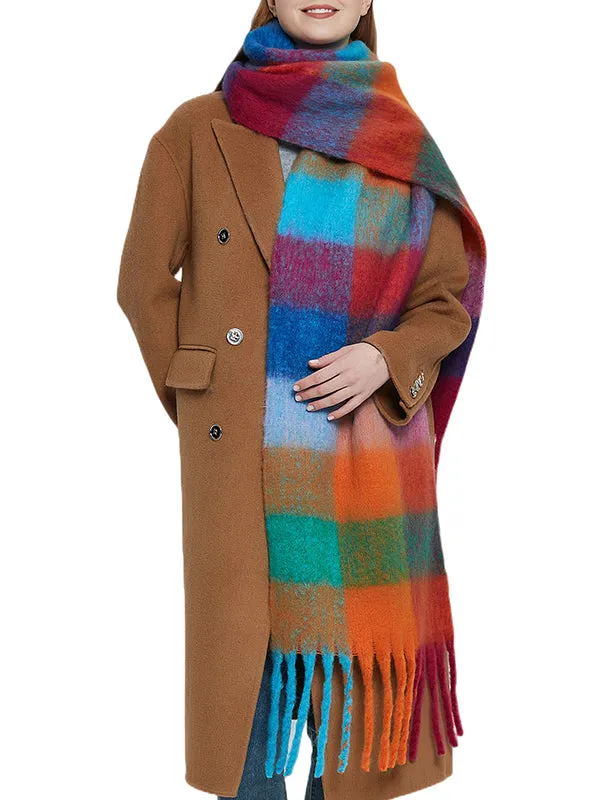 Thick Keep Warm Multi-Colored Plaid Tasseled Shawl&Scarf