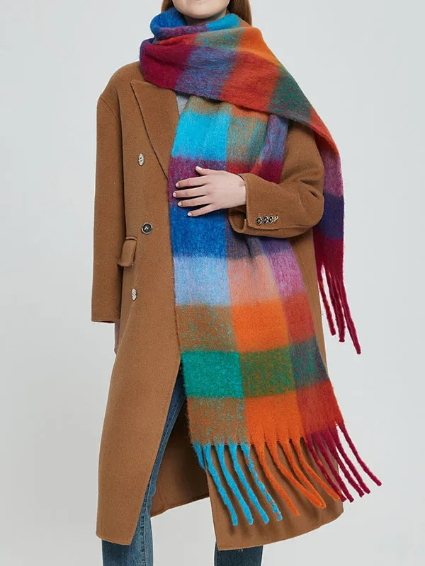 Thick Keep Warm Multi-Colored Plaid Tasseled Shawl&Scarf