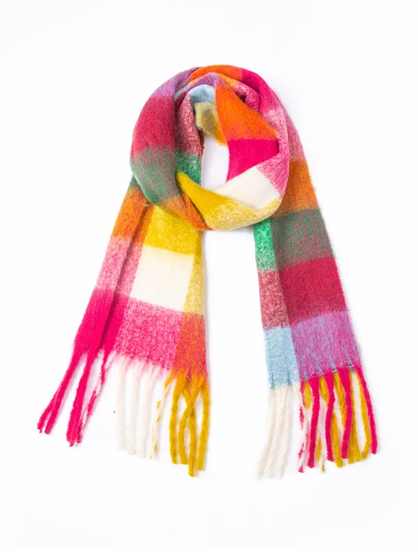 Thick Keep Warm Multi-Colored Plaid Tasseled Shawl&Scarf