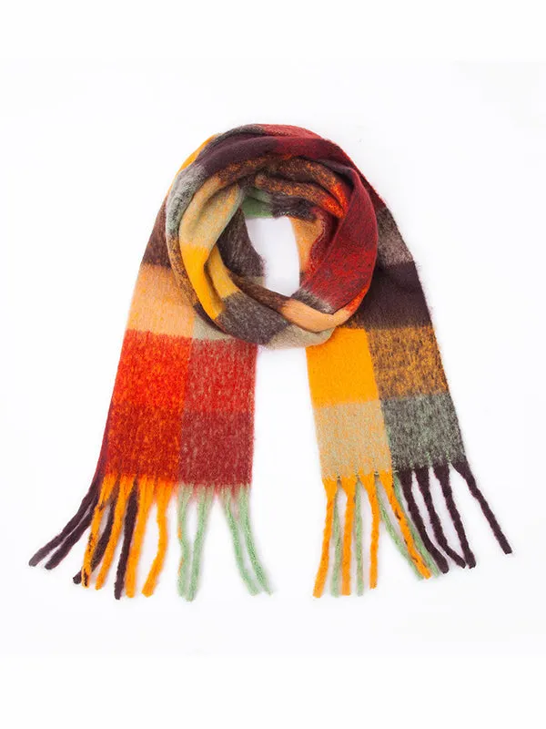 Thick Keep Warm Multi-Colored Plaid Tasseled Shawl&Scarf