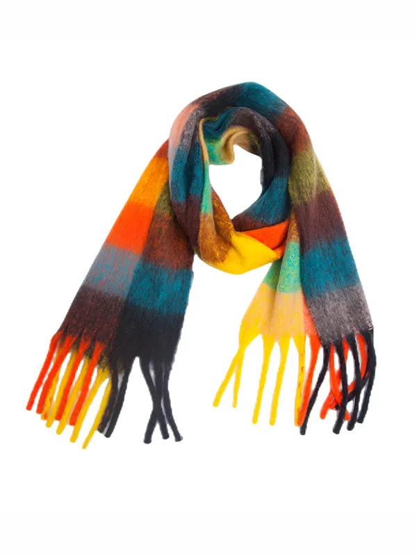 Thick Keep Warm Multi-Colored Plaid Tasseled Shawl&Scarf