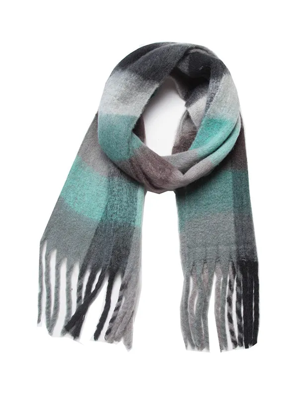 Thick Keep Warm Multi-Colored Plaid Tasseled Shawl&Scarf