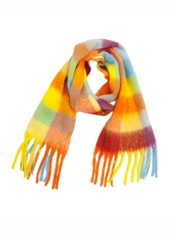 Thick Keep Warm Multi-Colored Plaid Tasseled Shawl&Scarf