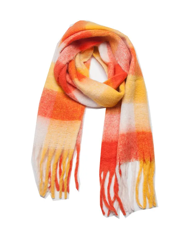 Thick Keep Warm Multi-Colored Plaid Tasseled Shawl&Scarf