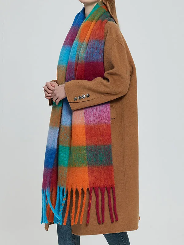 Thick Keep Warm Multi-Colored Plaid Tasseled Shawl&Scarf