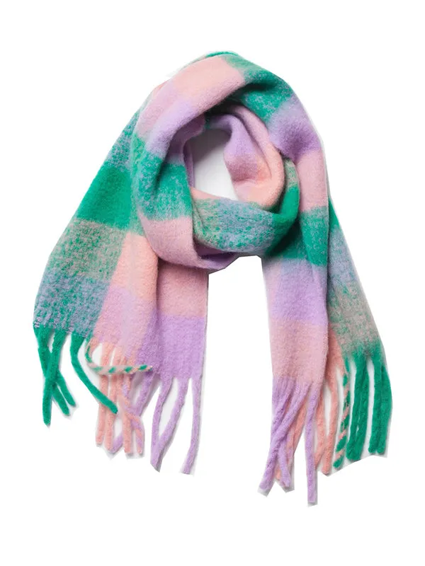 Thick Keep Warm Multi-Colored Plaid Tasseled Shawl&Scarf