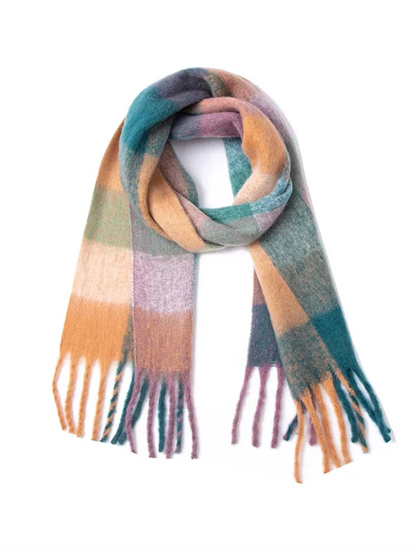 Thick Keep Warm Multi-Colored Plaid Tasseled Shawl&Scarf