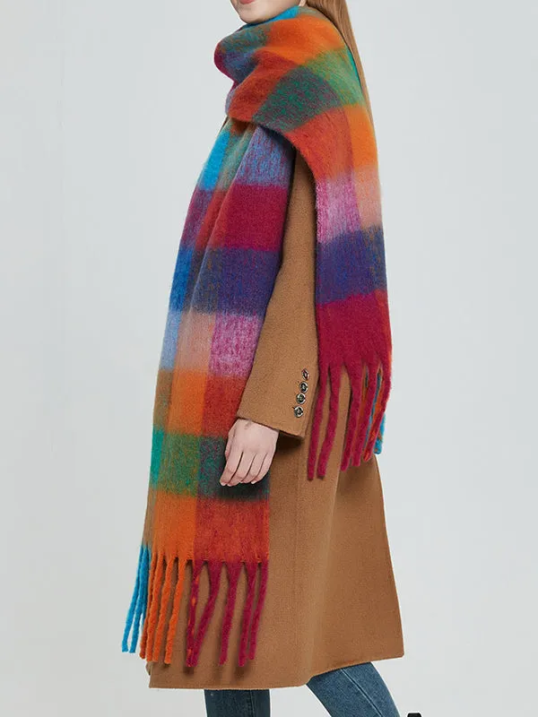 Thick Keep Warm Multi-Colored Plaid Tasseled Shawl&Scarf