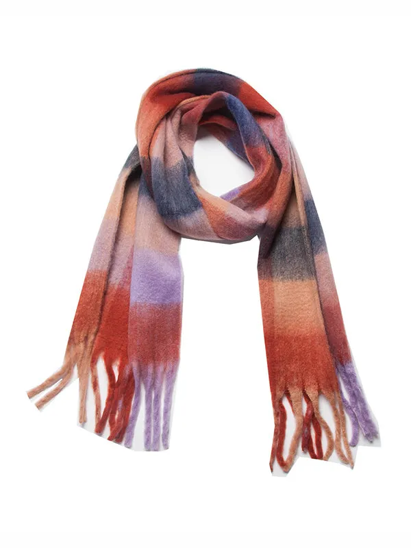 Thick Keep Warm Multi-Colored Plaid Tasseled Shawl&Scarf