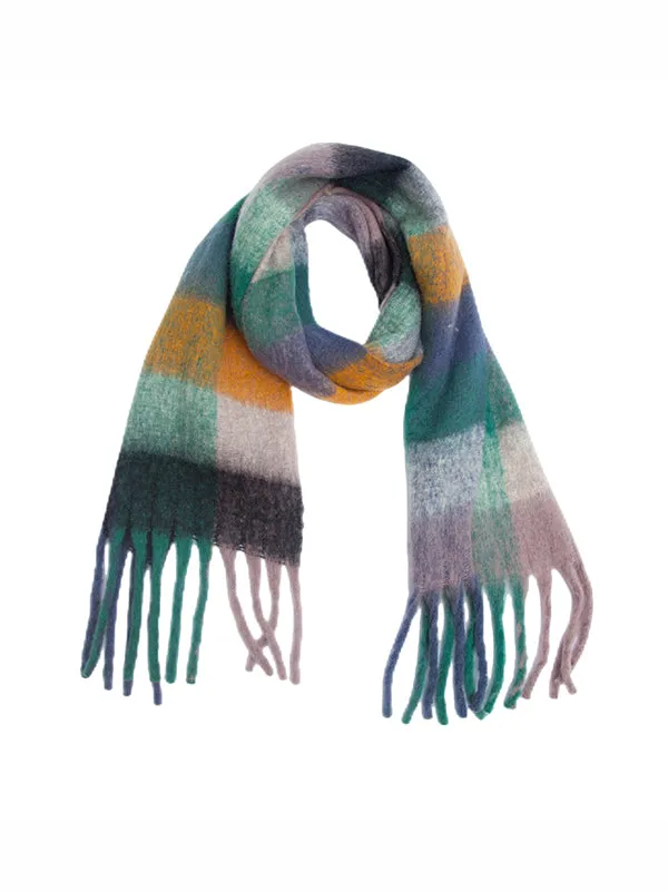 Thick Keep Warm Multi-Colored Plaid Tasseled Shawl&Scarf