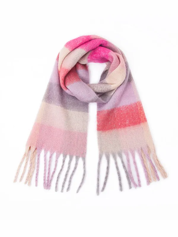 Thick Keep Warm Multi-Colored Plaid Tasseled Shawl&Scarf