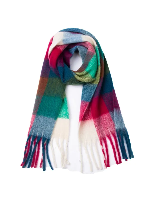 Thick Keep Warm Multi-Colored Plaid Tasseled Shawl&Scarf