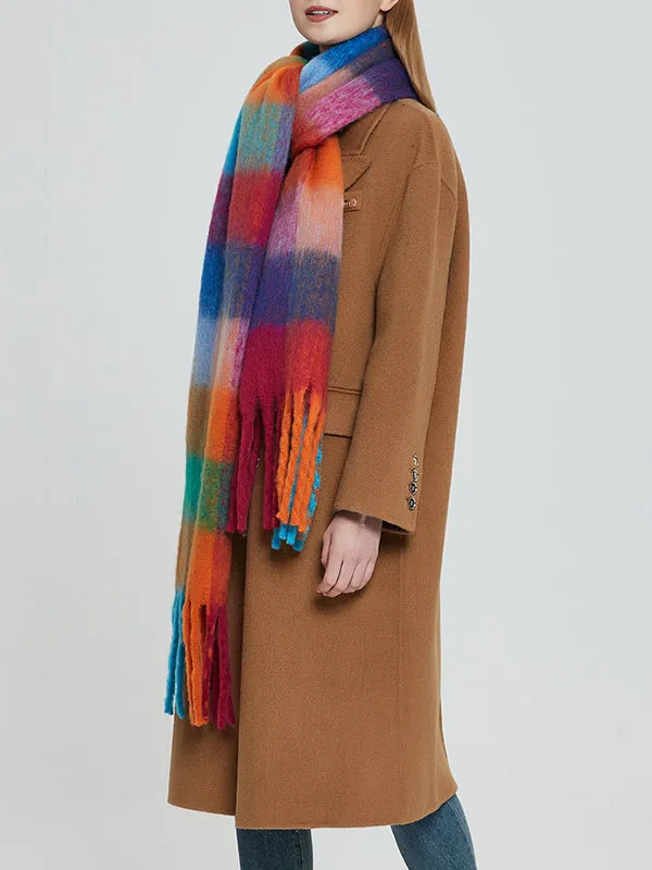 Thick Keep Warm Multi-Colored Plaid Tasseled Shawl&Scarf