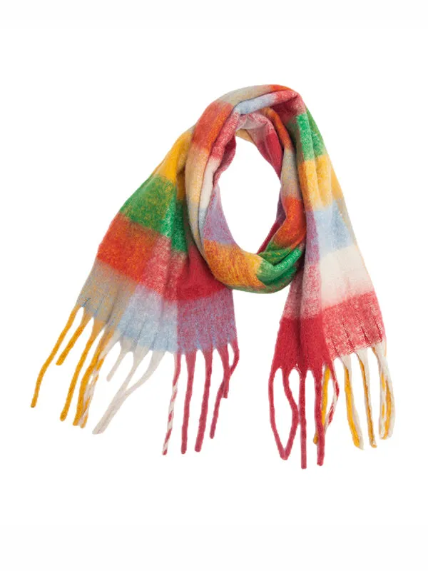 Thick Keep Warm Multi-Colored Plaid Tasseled Shawl&Scarf