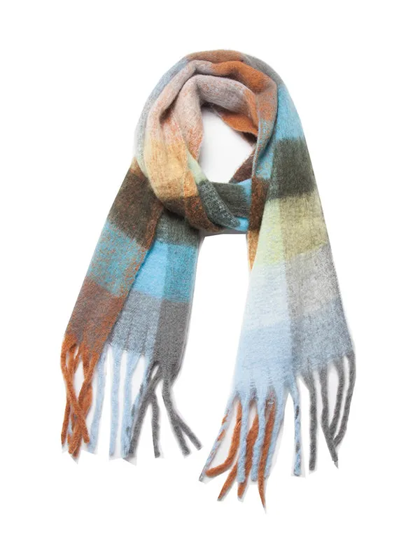 Thick Keep Warm Multi-Colored Plaid Tasseled Shawl&Scarf