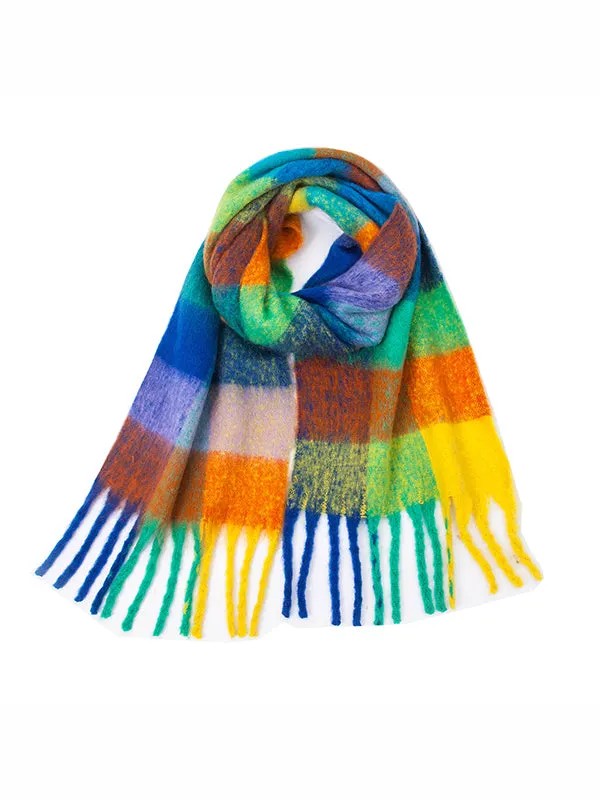 Thick Keep Warm Multi-Colored Plaid Tasseled Shawl&Scarf