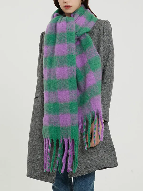 Thick Keep Warm Plaid Tasseled Shawl&Scarf