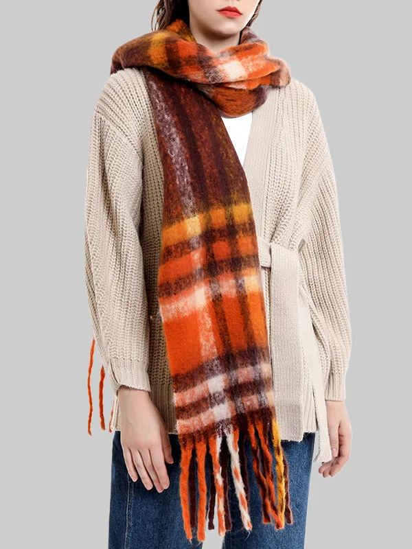 Thick Keep Warm Plaid Tasseled Shawl&Scarf