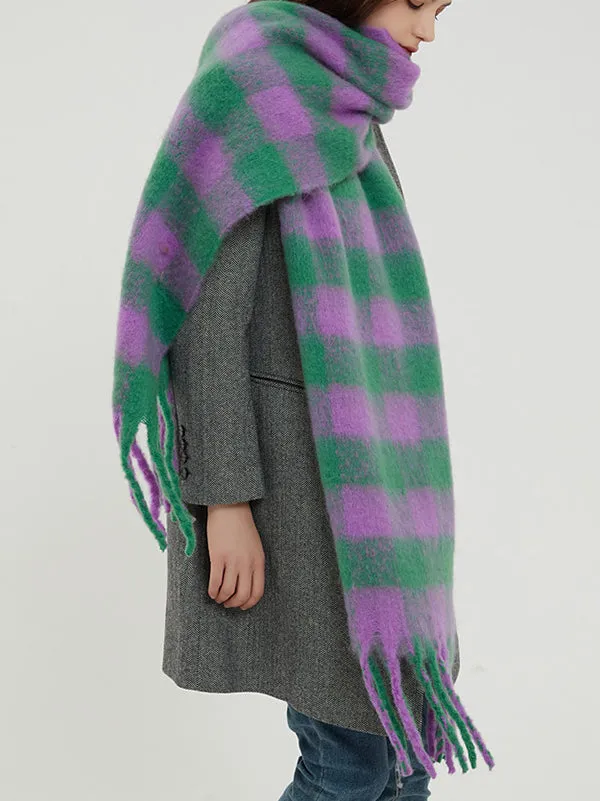 Thick Keep Warm Plaid Tasseled Shawl&Scarf