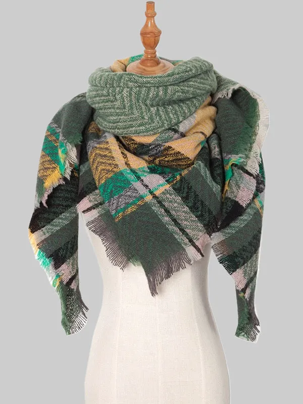 Thick Keep Warm Plaid Tasseled Shawl&Scarf