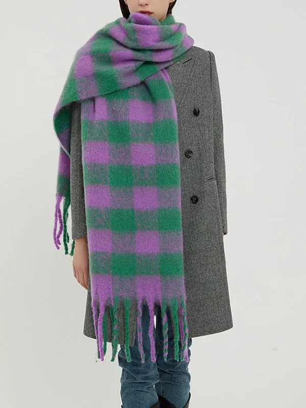 Thick Keep Warm Plaid Tasseled Shawl&Scarf