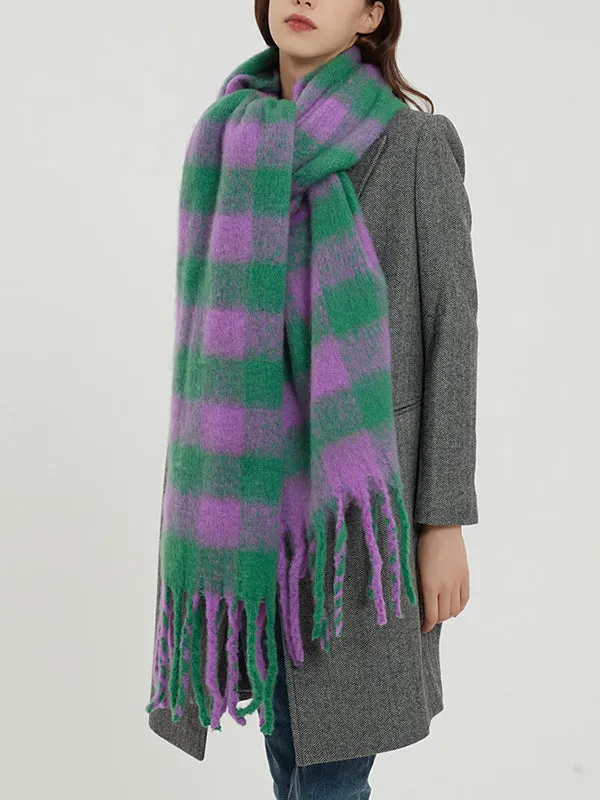 Thick Keep Warm Plaid Tasseled Shawl&Scarf