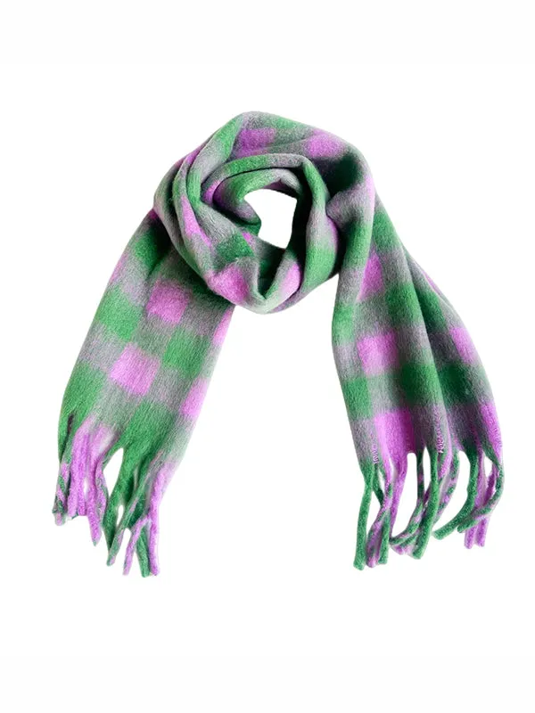 Thick Keep Warm Plaid Tasseled Shawl&Scarf