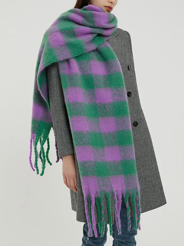 Thick Keep Warm Plaid Tasseled Shawl&Scarf