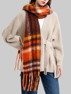 Thick Keep Warm Plaid Tasseled Shawl&Scarf