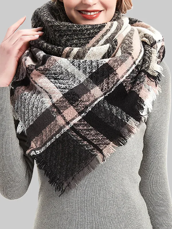 Thick Keep Warm Plaid Tasseled Shawl&Scarf