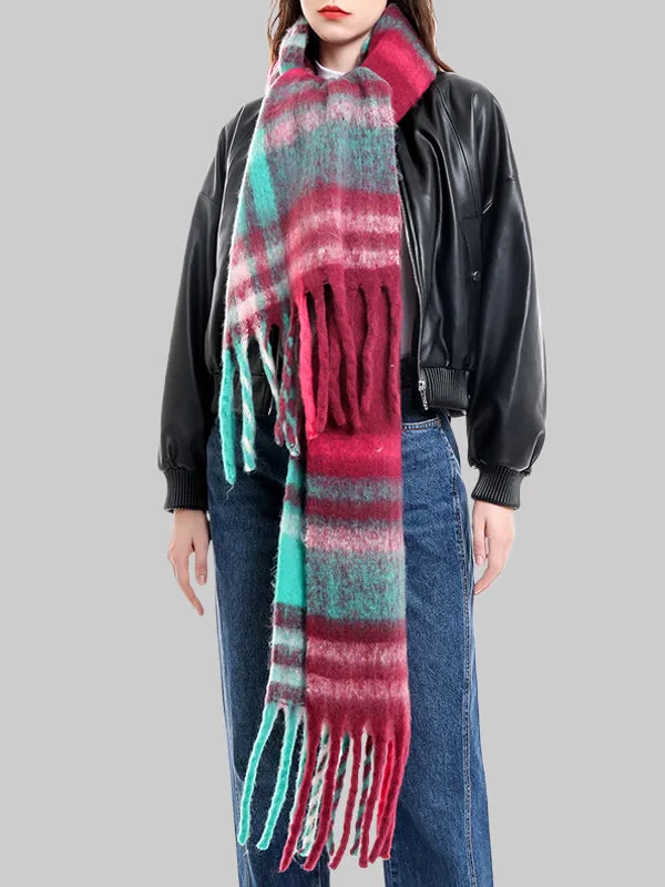 Thick Keep Warm Plaid Tasseled Shawl&Scarf