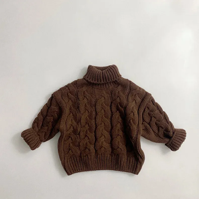 Thick Solid Cable Knit Turtleneck Sweater